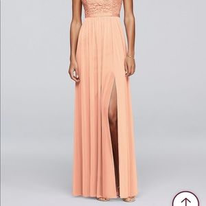 David’s Bridal Lace Bridesmaid Dress with Long Mesh Skirt